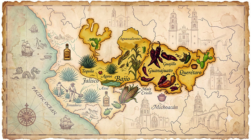 Mappa gastronomica del Bajío, cuore del Messico coloniale