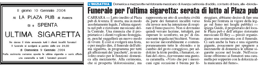 La Nazione - Funerale per l'ultima sigaretta